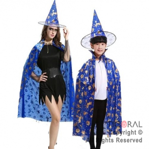 SET DE BRUJA SOMBRERO Y CAPA AZUL X 1